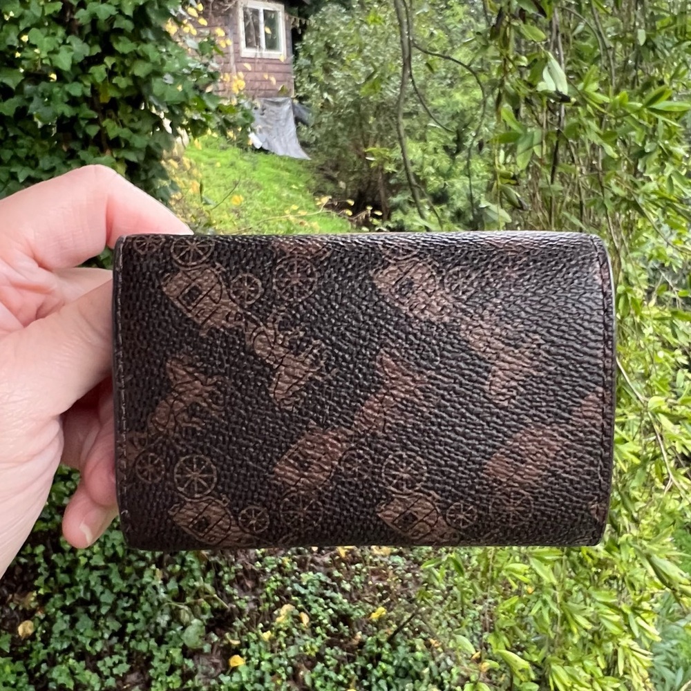 COACH Card Wallet Mini Trifold Wallet Brown Signature Canvas Logo AUTHENTIC - Picture 2 of 8